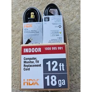 Lot of 6 HDX 12ft 18/2 Black Computer Monitor TV REPLACEMENT Cords